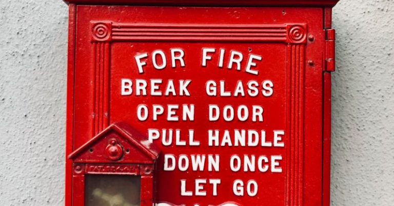 Emergency Situations - A red fire box with the words for break open the door