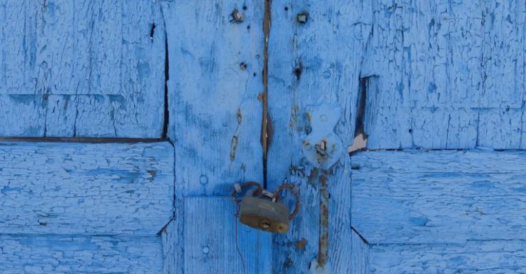 Antique Locks - Blue Wooden Door With Padlock