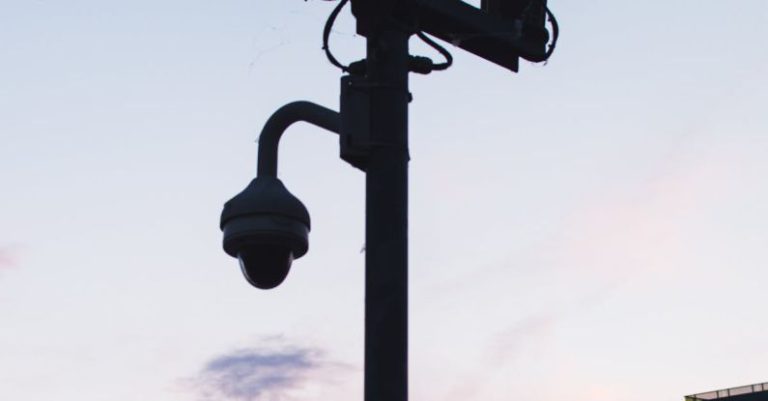 Safe - Black Lamp Post with Mounted Cameras