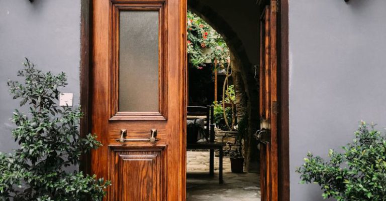 Door - Opened Brown Wooden French Door