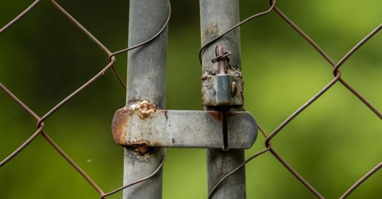 Panic Bars - chain link fence and gate with green background