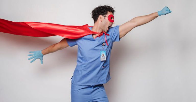 Safe Openings - Expressive doctor in superhero costume